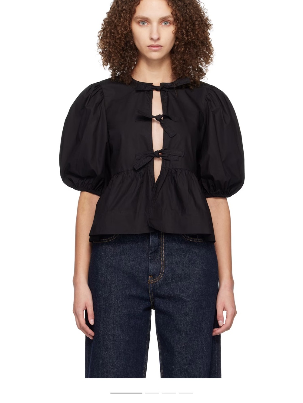 Mable Peplum Blouse with Front Bow Ties and Puff Sleeves size S/M - Picture 5 of 11